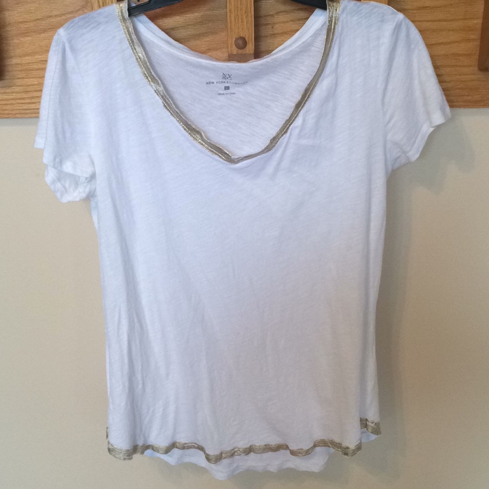 White V-neck with Gold Trim